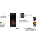 Tool Connect 165 Foot Laser Distance Measurer With A Handy Touch Pad labeled features and specifications