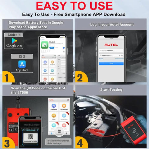 BT506 Car Battery Tester With Adaptive Conductance For 6V And 12V Batteries, Reads 100-2000CCA And Tests Flooded, AGM, AGM Spiral, EFB And GEL Packs, Plug-And-Play Go-To Tool For CCA, CA, SAE, EN, IEC, DIN Standards, Fast Accurate Diagnostics. Easy setup with app, QR scan, and battery test