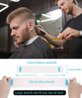 IOOROSE disposable barber neck strips; white paper with blue tabs, shows 13in before and 23in after stretch.