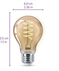 Vintage Edison Style Led Bulb 60W Equivalent Amber 2000K Warm Glow A19 Dimmable Flicker Free 400 Lumen Filament