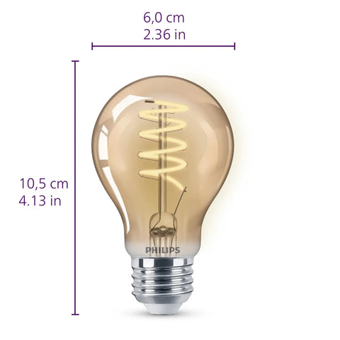 Vintage Edison Style Led Bulb 60W Equivalent Amber 2000K Warm Glow A19 Dimmable Flicker Free 400 Lumen Filament
