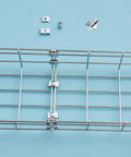 50 Pack Wire Mesh Cable Tray Coupler Kit for Basket Cable Management, showing heavy duty steel splice connectors on mesh tray.