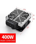 Built Like A Tank Industrial Air Heater And Dehumidifier Fan For Power Distribution Cabinets With Rock Solid Aluminum Heating Core Featuring 400 Watts AC 220V, showing compact design with aluminum casing and fan.