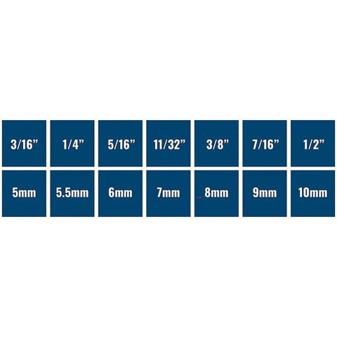 SAE and metric sizes of 5.5 Inch Chrome Plated Nut Driver Set With SAE 3/16 To 1/2 Inch And Metric 5 To 10 Mm, 14 Piece