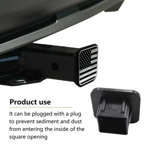 Keep The Crud Out Of Your Rig With This Rugged Square Trailer Hitch Dust Plug Cover with American Flag design blocking dirt.