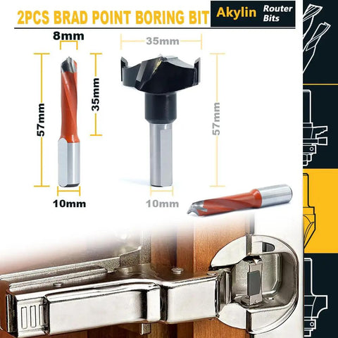Precision Brad Point Boring Bits And Dowel Drill Bits 8mm X 57mm with sharp carbide tips for precise hinge recess cuts.