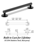 Stainless Steel Designer Bath Grab Bar One And One Quarter Inch By 24 Inch Matte Black Heavy Duty ADA Compliant 500 LB Load Capacity Safe Grip For Shower And Tub, includes technical specs and dimensions.