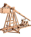 Desktop Wooden Trebuchet Model Kit for Adults on display, showcasing durable precision-cut wood construction.