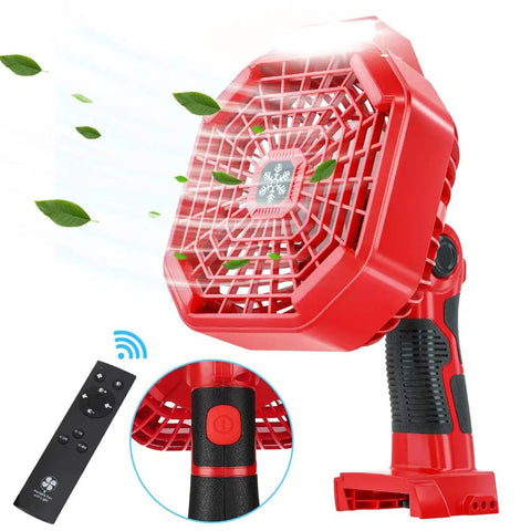 Cordless Jobsite Fan With LED Light And Remote Control 18V Battery Powered 3 Speed 4 Hour Timer Quiet Portable Fan