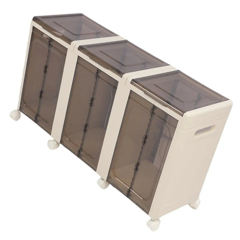 Rock Solid Stackable Storage Bins With Slick Roller Wheels And Safe Brakes, Foldable Plastic Containers Featuring Clear Sliding Doors For No Sweat Home Organization, Zero Hassle Collapsible Boxes For Clothes And Toys, 3 Tier