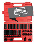 Beefy Half Inch Drive Master Impact Socket Set 39 Piece 9mm-30mm Standard And Deep Cr-Mo Steel in red storage case