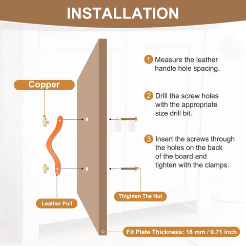 Installation guide for Orange Leather Drawer Pulls 4 Pack For Dresser Cabinets Cupboards And Closet Doors With 3.7 Inch Hole Center