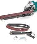 Khbyt Electric Belt Grinder Attachment transforms angle grinder with angled adapter and sanding belt for pipe finishing.