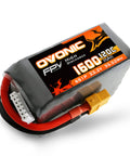 6S 1600mAh 22.2V LiPo Battery 120C with XT60 Connector for RC FPV racing drones, soft case with connectors visible