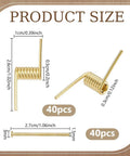 Hair Claw Clip Spring Replacement Kit showing 40 sets of gold torsion springs with screws, detailed product size dimensions.