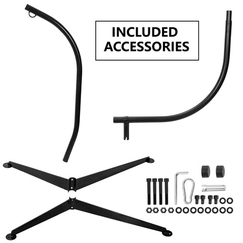 Heavy Duty Steel Hanging Chair Stand For Hammock Swing Chair Indoor Outdoor C Frame Stand With X-Shape Base Stand Only Supports Up To 330 Lbs Durable All Steel Construction Easy Assembly No Fuss Assembly components and accessories shown