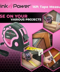 Pink Tape Measure 16 Ft For Womens DIY Tool Kit With Handy Retractable Blade And Lock Button and usage examples
