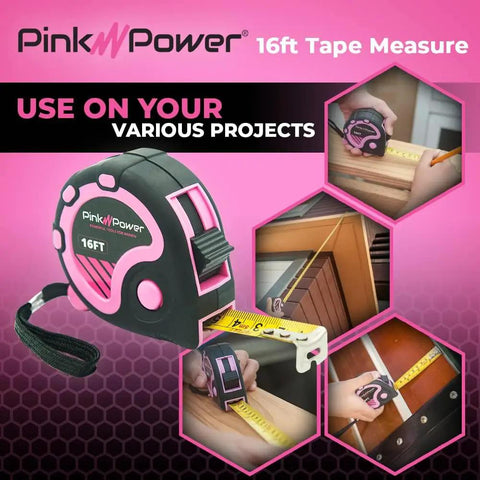 Pink Tape Measure 16 Ft For Womens DIY Tool Kit With Handy Retractable Blade And Lock Button and usage examples
