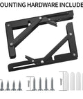 These Badass Heavy Duty Folding Shelf Brackets Bring Serious Strength As A 10 Inch Floating Triangle Wall Mount Hinge Setup with included screws.