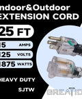 Heavy Duty Outdoor Extension Cord With Lighted End For Easy Finding 25 Ft Long 12 Gauge SJTW Waterproof Power Cord details