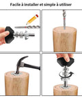 Set Of 4 M10 Adjustable Threaded Levelers With T Nuts Built Tough Swivel Base Feet being installed on wooden furniture legs.