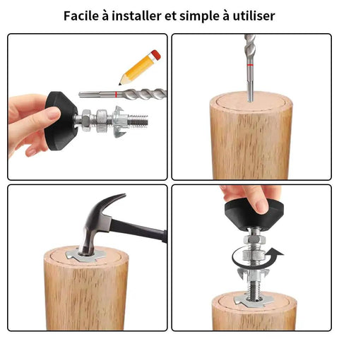 Set Of 4 M10 Adjustable Threaded Levelers With T Nuts Built Tough Swivel Base Feet being installed on wooden furniture legs.