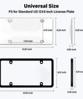 Clear dimensions of 2 Pack Clear License Plate Covers And Frames Unbreakable Plastic Shields For Standard US Plates with sizes