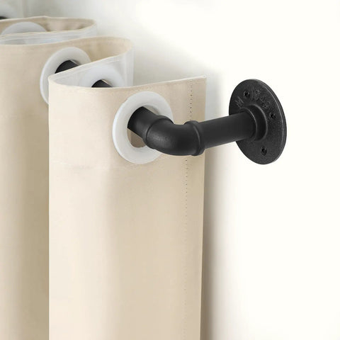 Industrial Blackout Curtain Rod For 34-48 Inch Windows, 1 Inch Diameter, Black Finish with curtain attached