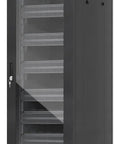 Badass Heavy Duty 42U Floor Standing Network Server Rack Cabinet With Dual Roof Mounted Cooling Fans, black steel design.
