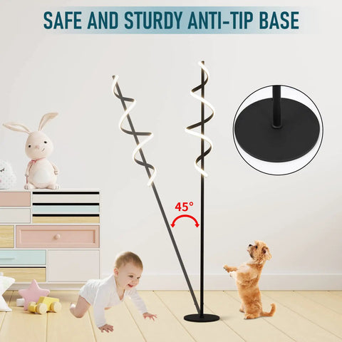 Tall Black Spiral Torchiere Floor Lamp With Remote Dimming And Color Changing LED, 63 Inch Tall, anti-tip base in nursery