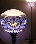 Dope Tiffany Style Floor Lamp With Blue Purple Baroque Stained Glass 71 Inch Tall Torchiere Pole Light 12 Inch Shade Antique Bronze Base