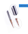 Tapered Ball Nose End Mill 1/4 Inch Shank, 3 Inch Overall Length, 0.5mm Ball Radius R0.5, Solid Carbide, TiAIN Coating, side view.