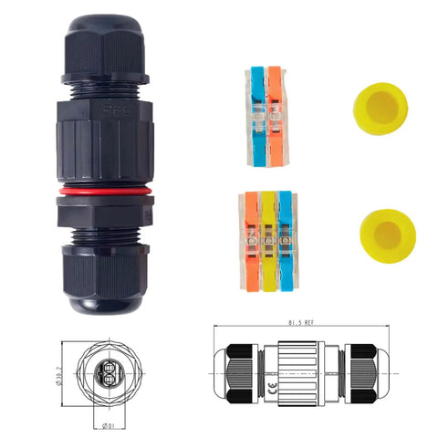 IP68 Waterproof Outdoor Junction Box Kit With 2 Pin And 3 Pin Cable Connectors for Garden Landscape Lights, multiple components view