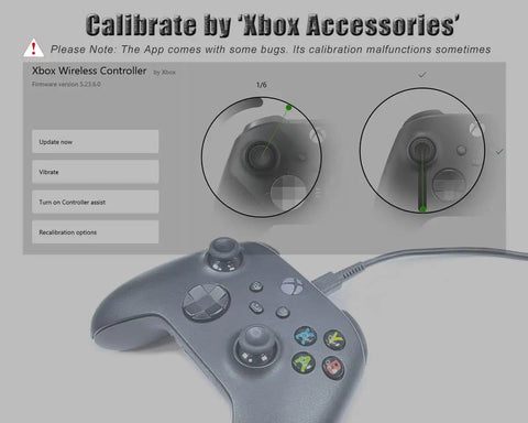 Xbox controller calibration interface with joystick focus, part of 4x TMR Joystick Replacement Kit With Desoldering Heating Plate For Xbox