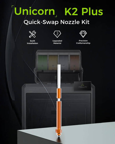 K2 Plus 0.4mm Quick Swap Nozzle Set For 3D Printer with Creality printer in background, showcasing copper alloy design