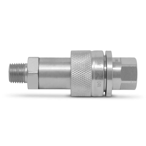 Summit Hydraulics 1/4-in high-pressure hydraulic quick coupler, 10,000 PSI, knurled silver body