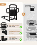 Comparison of heavy duty bed rail with dual grab bars for elderly adults and a single handle design
