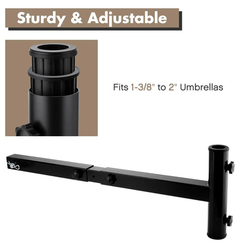 Hitch Mount Umbrella Holder for Tailgating and Travel, Adjustable 31 to 41 Inches, Fits 1.5 to 2 Inch Poles, Black Metal