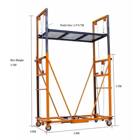 Heavy Duty Electric Forklift Lift, Smooth Operator Remote Scaffold with 2-5M height, 1.6M length, and locking casters.