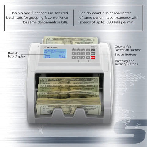 Fast Money Counter With Fake Bill Detector And LCD Display, UV MG IR DD HLF CHN Checks, Backup Battery, Counts Up To 1500 Bills