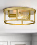 Gold Flush Mount Ceiling Light Fixture 12 Inch 2 Light Dimmable Modern Industrial Metal Fixture in room setting