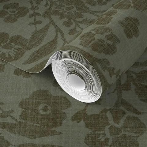 Real Dope Cottage Botanical Wallpaper With Matte Linen Texture And Pvc Free Mix rolled up, showcasing detailed floral design.