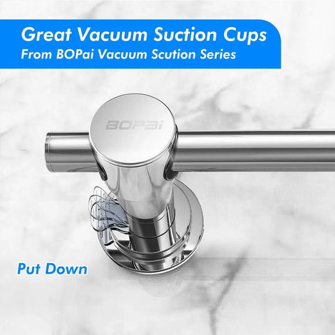 Top view of 24 Inch Suction Cup Towel Bar No Drill For Smooth Surfaces Only Chrome Finish Easy Install on tile surface