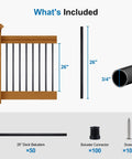 Straight Up Solid Black Aluminum Deck Balusters 26 Inch Spindles With Heavy Duty Connectors And Screws For Railing Overhaul No Fuss Quick Install 50 Pack Metal Posts with dimensions and included items.