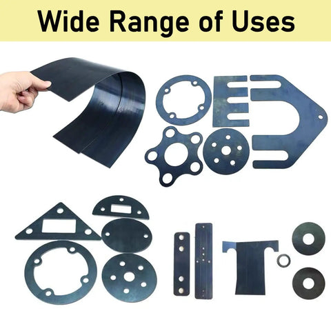 Person holding Pro Grade Spring Steel Shim Set In 1095 Steel, various shapes for tooling and machine maintenance.
