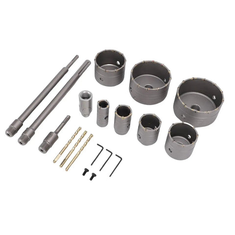 Awesome 7 Piece Concrete Hole Saw Kit With Tungsten Steel Bits And SDS Plus Shank For Brick Stone Wall Jobs Including Dust Bag To Tackle Any Tough Drilling Job With Ease, 7-piece set with multiple hole saw sizes and SDS bits