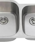 Undermount 32 Inch Double Bowl Kitchen Sink In 16 Gauge Stainless Steel With Offset Poise And Front Aligned For Off Center Faucet Setup