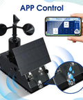 Ultimate ESP32 Weather Station Kit For IoT Nerds showcasing app control with weather forecast temperature humidity wind and rain sensor.