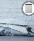 100 Pack White Plastic Mailing Bags With Self Adhesive Seal For Clothes Writable Poly Mailers in a pile with a close-up circle inset