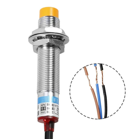 Inductive Proximity Switch Sensor NPN Normally Open For Industrial Use 6 To 36V DC 12mm Metal Cylinder Shell 4mm Sensing Distance